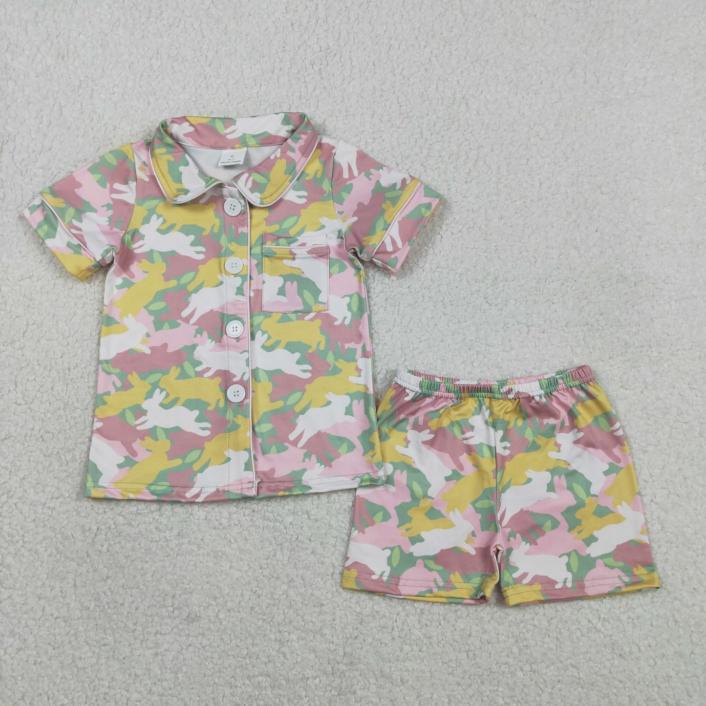 RTS baby girls clothes and adult summer bunny camouflage short sleeve shorts sets and dress and romper and adult Short sleeve Shorts sets
