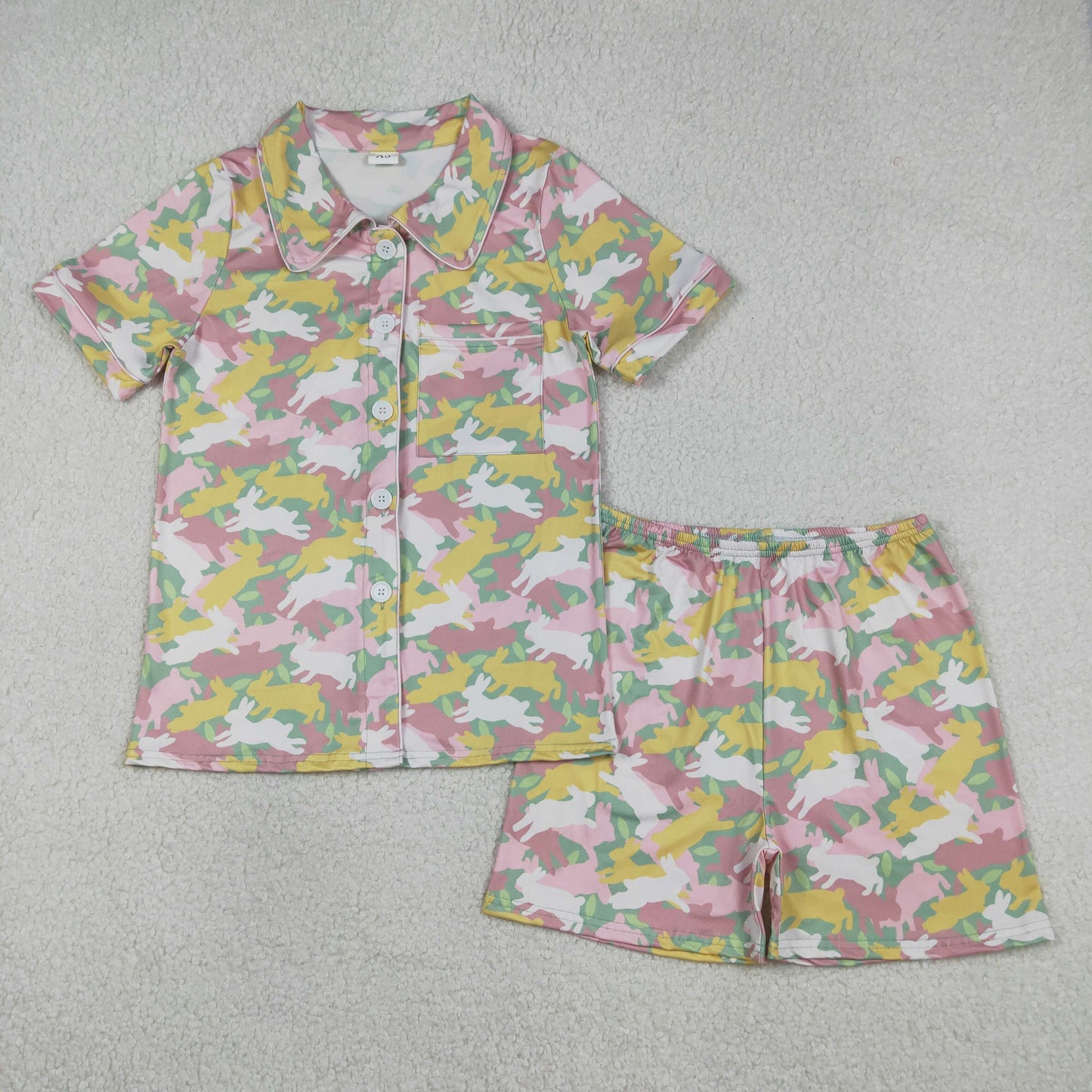 RTS baby girls clothes and adult summer bunny camouflage short sleeve dress and romper and adult Short sleeve Shorts sets