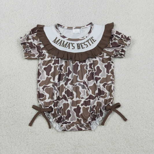 Best Sell RTS Southern Brown Camo Ruffle Rompers for Baby Girls Embroidery Detail Comfortable Cotton Onesie for Infants
