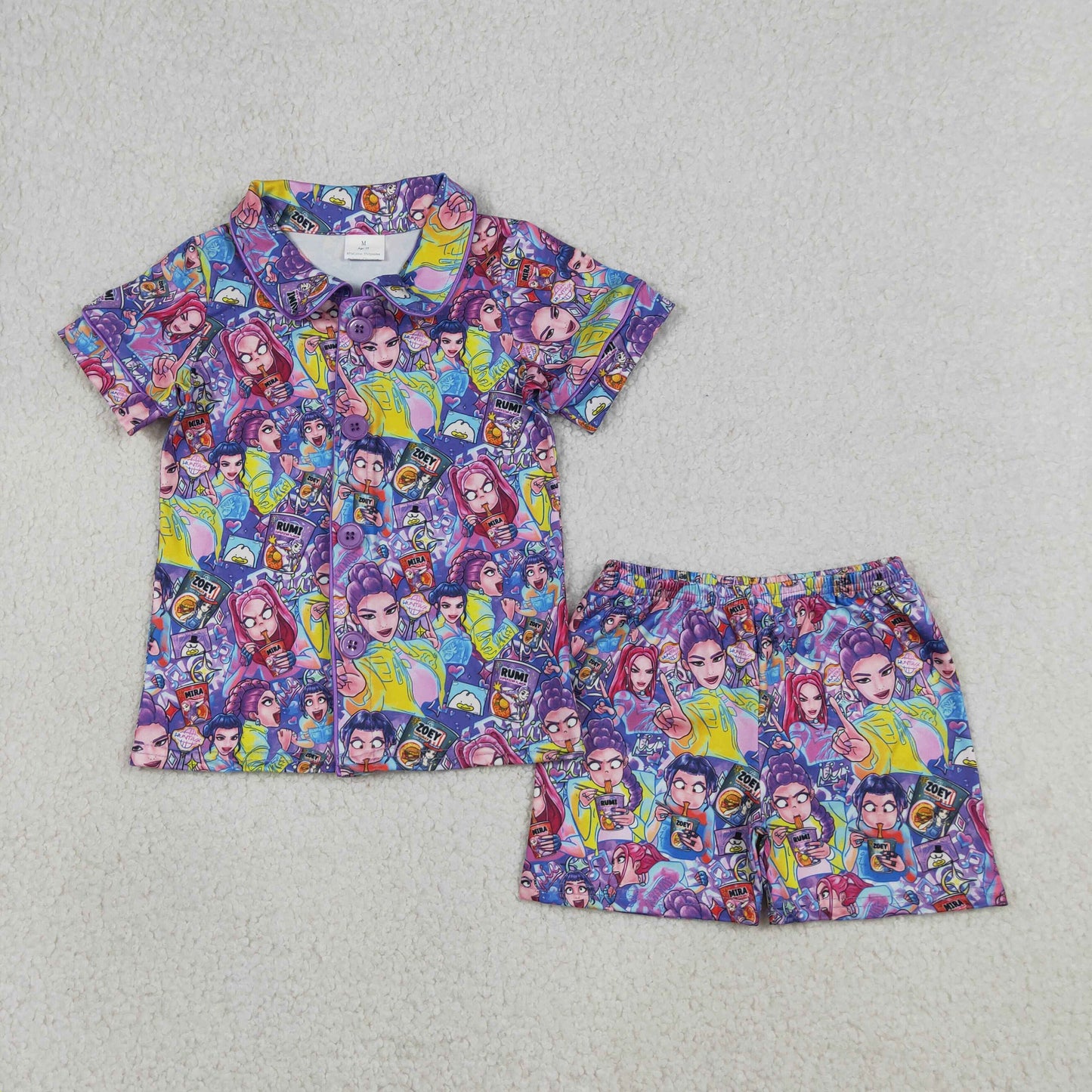 RTS NO MOQ GSSO3087 Cute Clothes Baby Girls Purple Button Top Shorts Pajamas Sets Cute Sleepwear for Little Girls