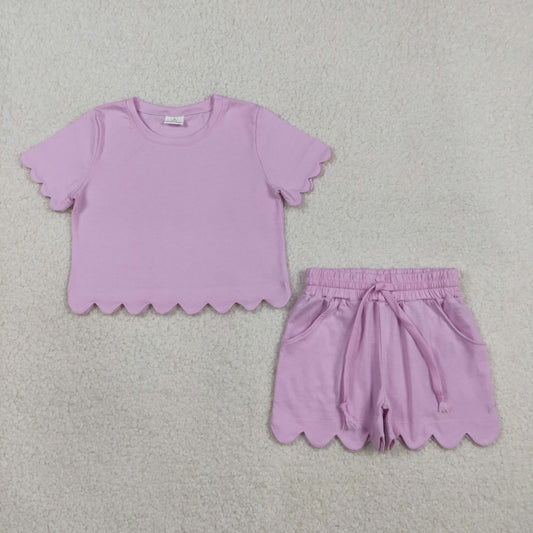 RTS NO MOQ GSSO3173 Lavender Baby Girls Short Sleeve Shirt Top with Shorts Cute Outfit Set