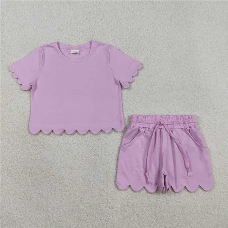 RTS NO MOQ Sibling Baby Girls Scallop Short Sleeve Top with Pockets Shorts Set Cute Casual Outfit