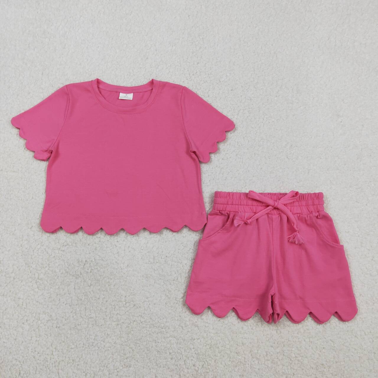 RTS NO MOQ GSSO3176 Baby Girls Hot Pink Short Sleeve Shirt Top with Shorts Outfit Set for Toddlers