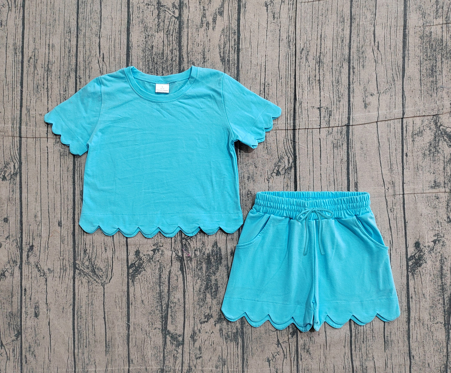 (Pre Order) No moq GSSO3180 Pre-order scallop baby girl clothes sky blue short sleeve shorts sets-26.1.22