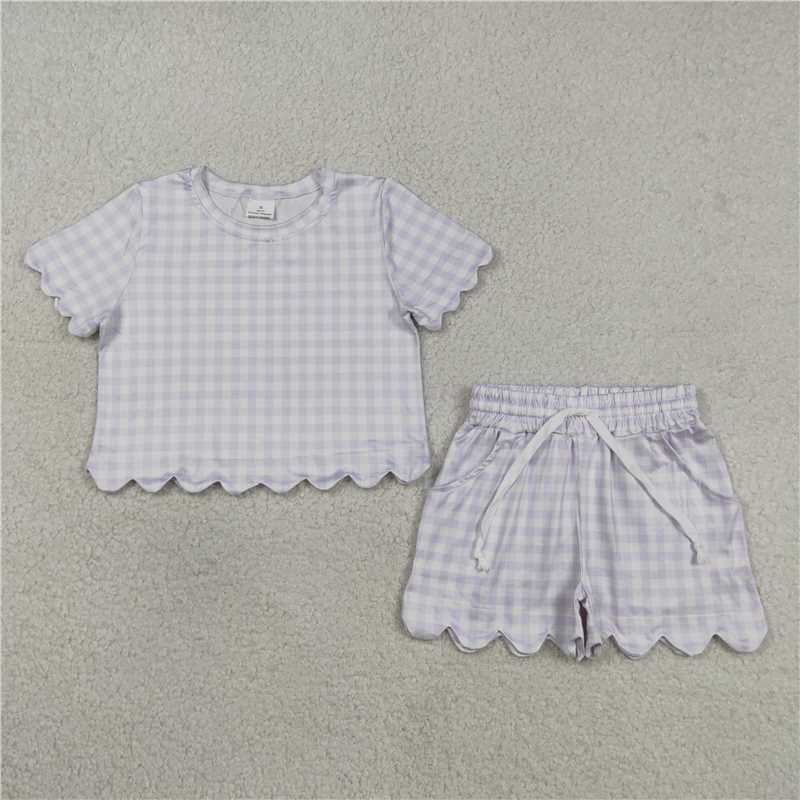 RTS NO MOQ Sibling Baby Girls Colorful Checked Shirt Top Scallop Short with Pockets Set Cute Clothes