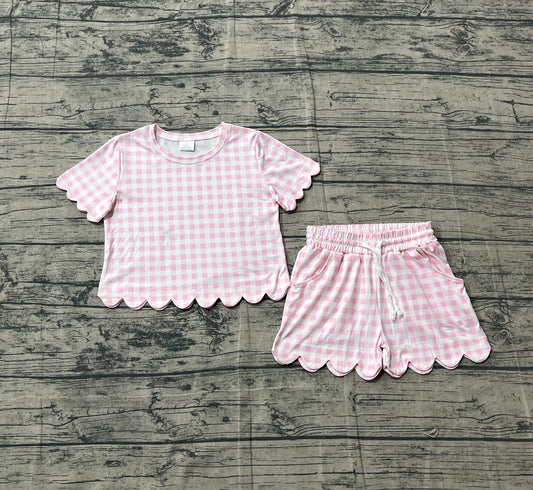 (Pre Order) No moq GSSO3183 Pre-order scallop baby girl clothes pink short sleeve shorts sets-2026.1.14