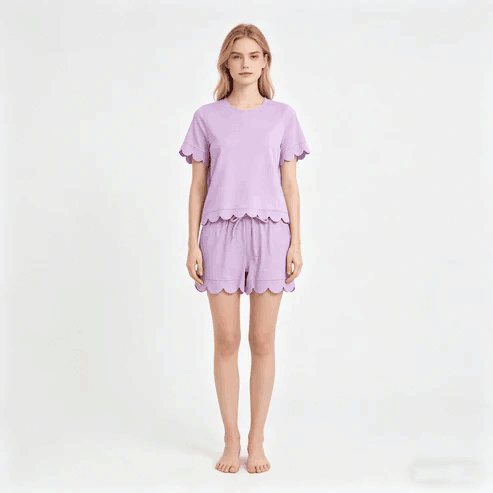 RTS NO MOQ Sibling  Mom And Me Pink Short Sleeve Top With Pockets Scallop Shorts Sets