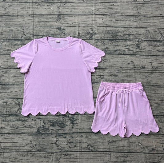 (Pre Order) No moq GSSO3201 Pre-order scallop adult clothes summer pink short sleeve shorts sets-26.1.24