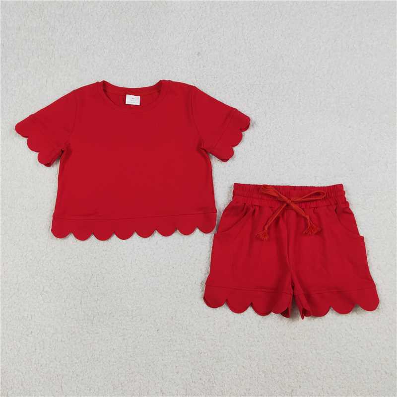 RTS NO MOQ Sibling Adult Women's Short Sleeve Shirt Top with Pockets Short Scallop Clothes Set