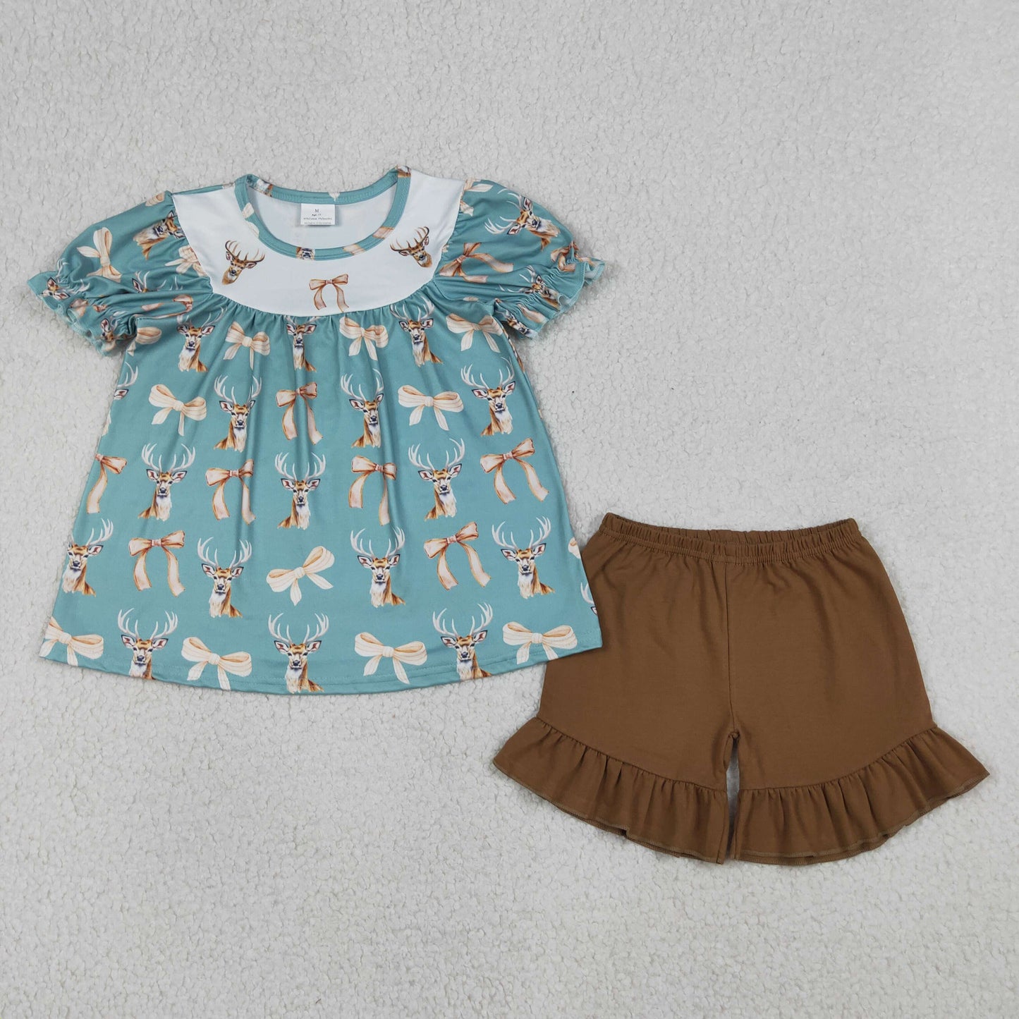 RTS NO MOQ GSSO3212 Baby Girls Hunting Outfit with Bow Deer Duck Tunic And Ruffle Shorts Set for Little Ones