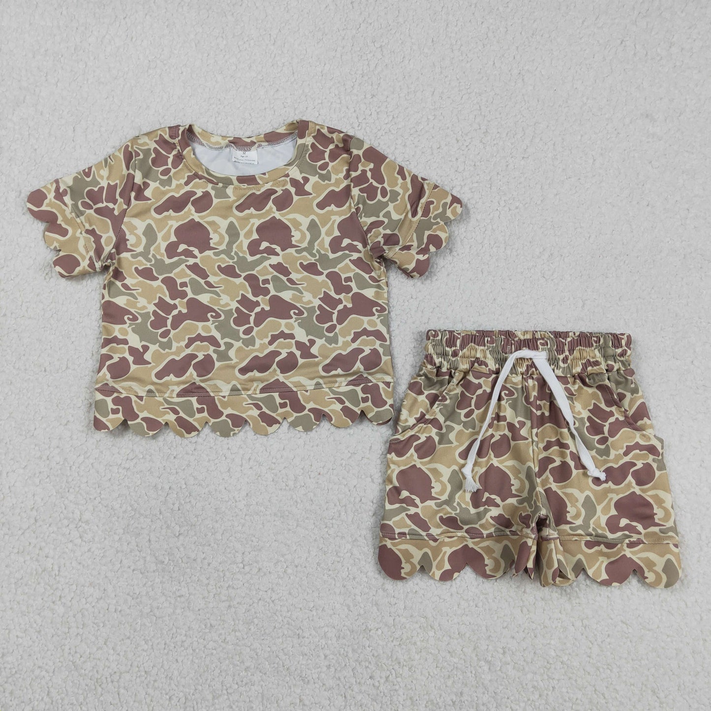 RTS NO MOQ Sibling Baby Girls Camouflage Top with Scallop Shorts Outfit Set