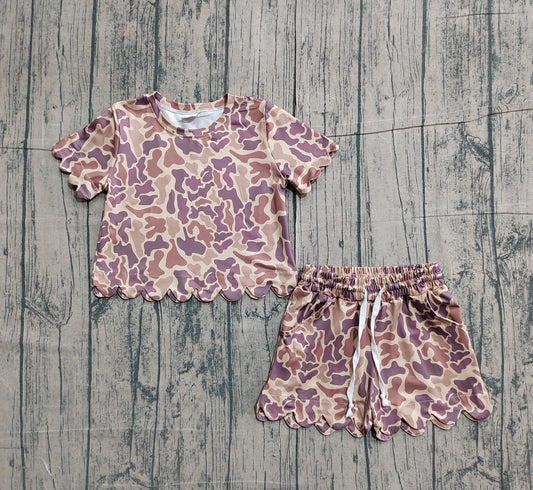 (Pre Order) No moq GSSO3227 Pre-order scallop baby girl clothes camouflage short sleeve shorts sets-2026.1.22