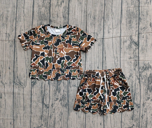 (Pre Order) No moq GSSO3228 scallop Pre-order baby girl clothes camouflage short sleeve shorts sets-2026.1.22