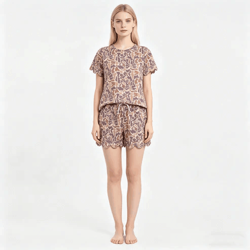 RTS NO MOQ Sibling  Mom And Me Camo Top Scallop Shorts Outfit With Pockets