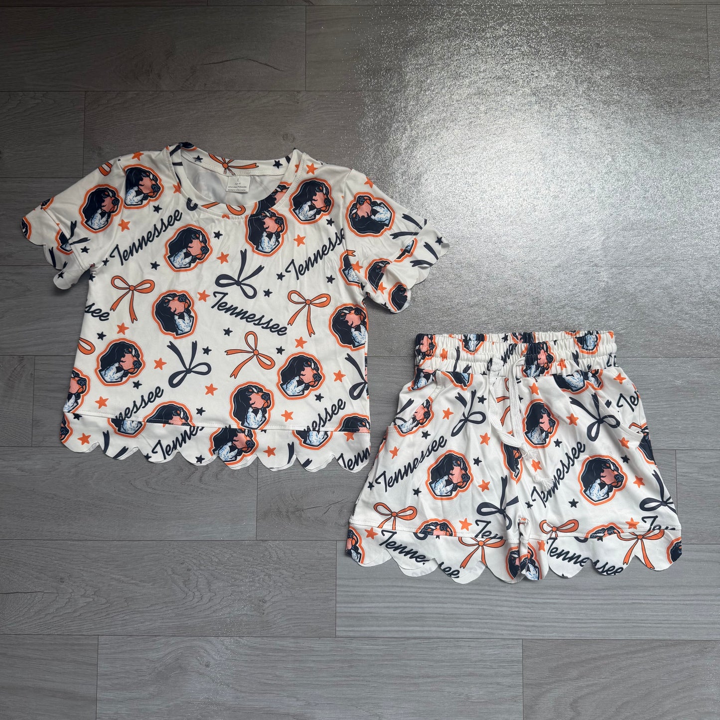 (Sample) No moq milk silk GSSO3251 Baby Girls Cute Star Bow Short Sleeve Top Scallop Trim Casual Shorts Team Daily Outfit