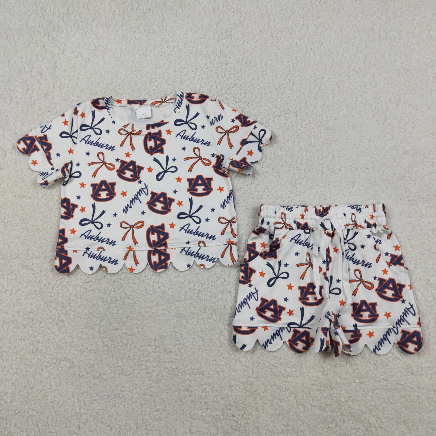 RTS NO MOQ GSSO3252 Baby Girls Bows White Shirt with Scallop Short Sleeve Top And Shorts Set Cute Outfit