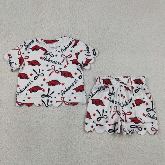 RTS NO MOQ milk silk GSSO3254 Baby Girls Star Bows Top With Pockets Shorts Team Scallop Clothes Set
