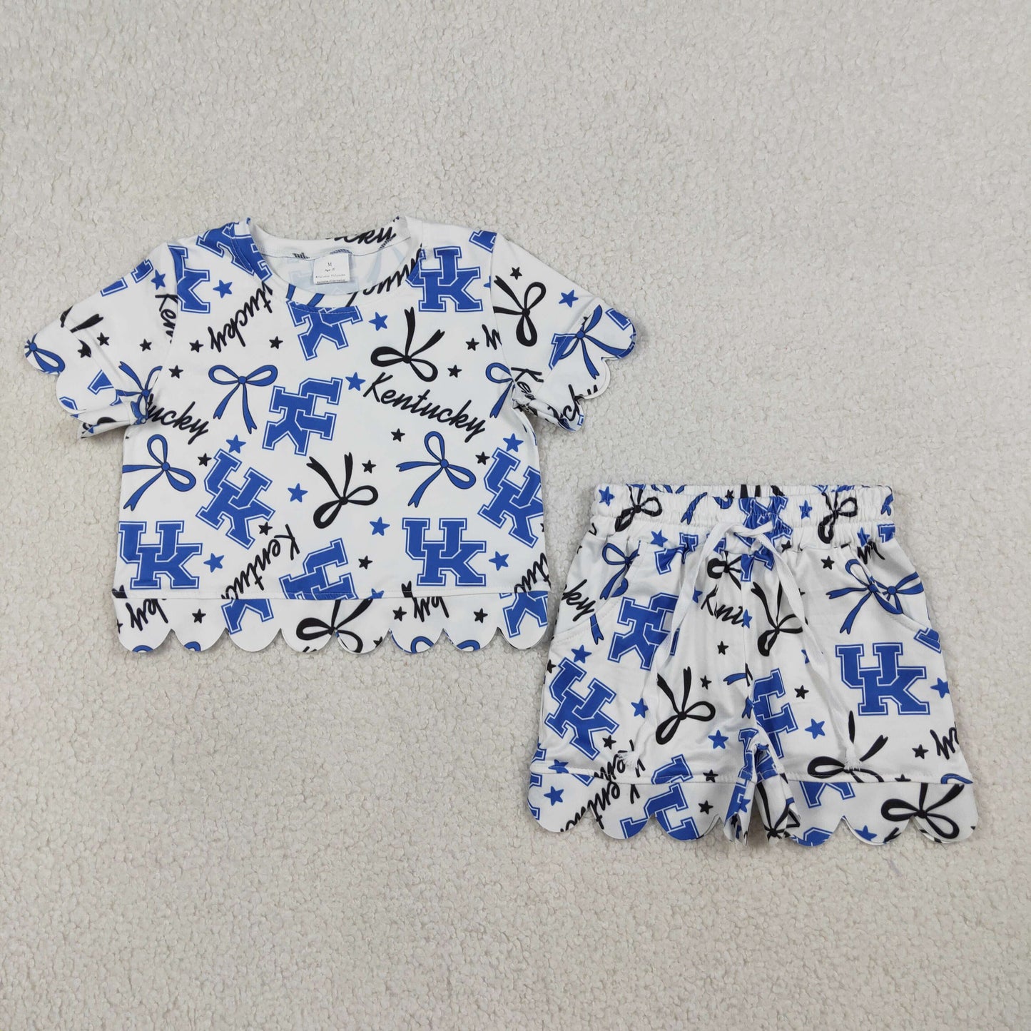 RTS NO MOQ GSSO3255 Baby Girls Star Bows Scallop Edge Top And Shorts Set Team Clothes Outfit for Kids
