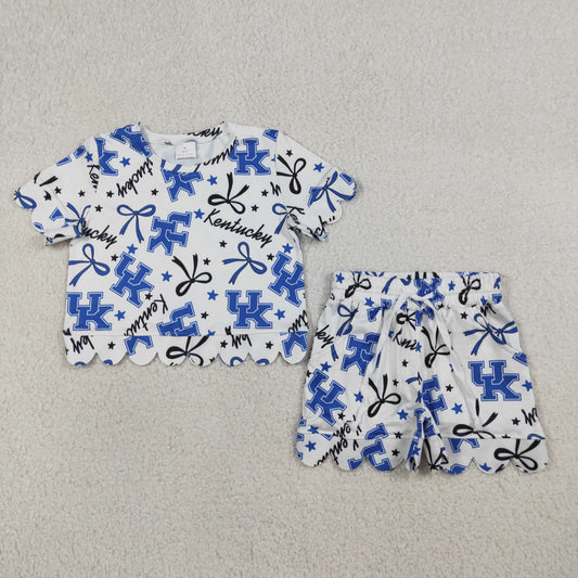 RTS NO MOQ GSSO3255 Baby Girls Star Bows Scallop Edge Top And Shorts Set Team Clothes Outfit for Kids