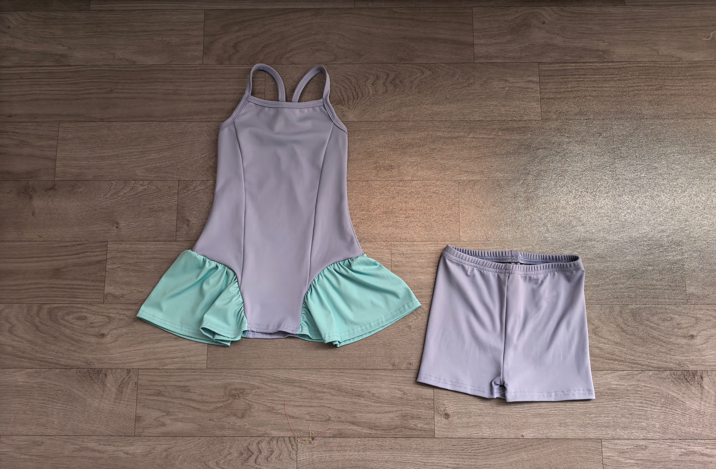 (Sample) No moq yoga fabric GSSO3264（GSD3693+SS0831） Yoga Baby Girls Blue Strap Tunic Shorts Yoga Active Clothes Set