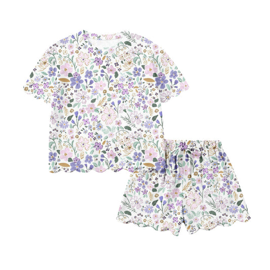 (Pre Order) No moq GSSO3267 Pre-order scallop baby girl clothes floral short sleeve shorts sets-2026.1.21