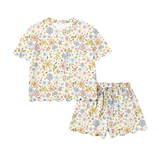 (Pre Order) No moq GSSO3268 Pre-order scallop baby girl clothes floral short sleeve shorts sets-2026.1.21
