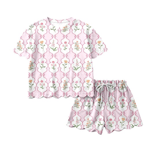 (Pre Order) No moq GSSO3271 Pre-order scallop baby girl clothes floral short sleeve shorts sets-2026.1.21