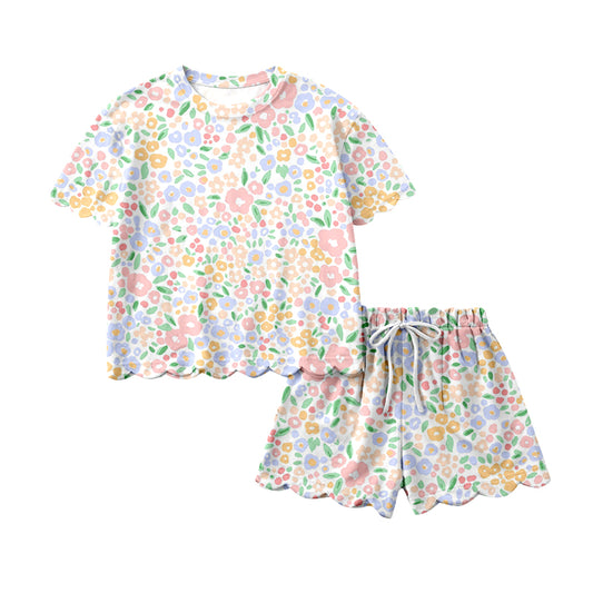 (Pre Order) No moq GSSO3273 Pre-order scallop baby girl clothes floral short sleeve shorts sets-2026.1.21