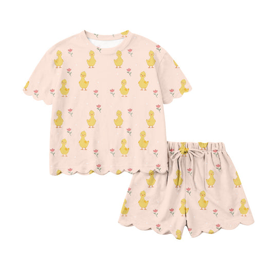 (Pre Order) No moq GSSO3281 Pre-order scallop baby girl clothes floral short sleeve shorts sets-2026.1.22