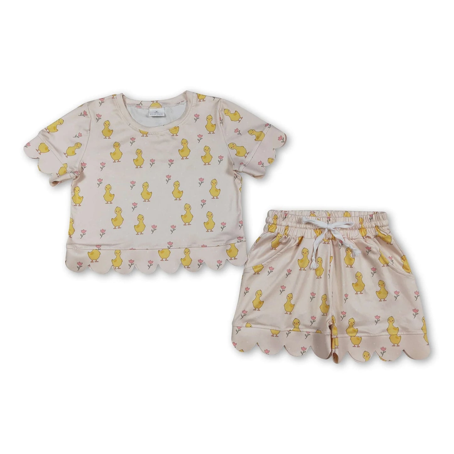 RTS NO MOQ Sibling milk silk Baby Girls Colorful Flowers Short Sleeve Shirt Scallop Casual Shorts Clothing Suit