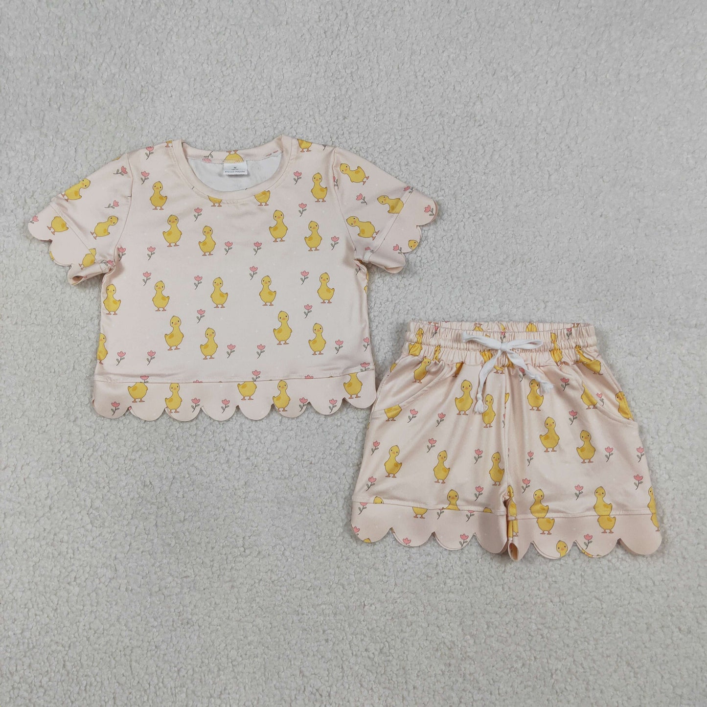 RTS NO MOQ Sibling Baby Girls Colorful Flowers Checked Scallop Top And Shorts Set Cute Outfit