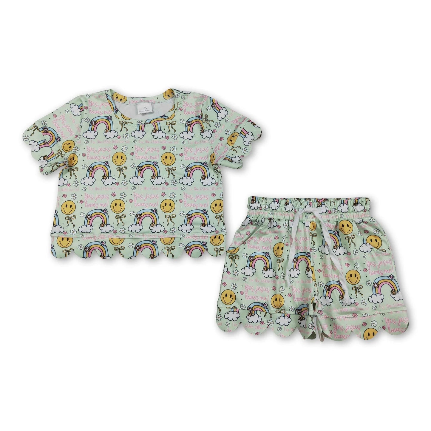 RTS NO MOQ Sibling milk silk Baby Girls Colorful Flowers Short Sleeve Shirt Scallop Casual Shorts Clothing Suit