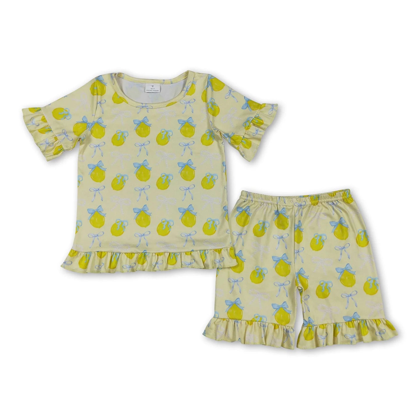 RTS NO MOQ Sibling milk silk Baby Girls Cute Flower Bow Top Ruffle Shorts Pajama Outfit