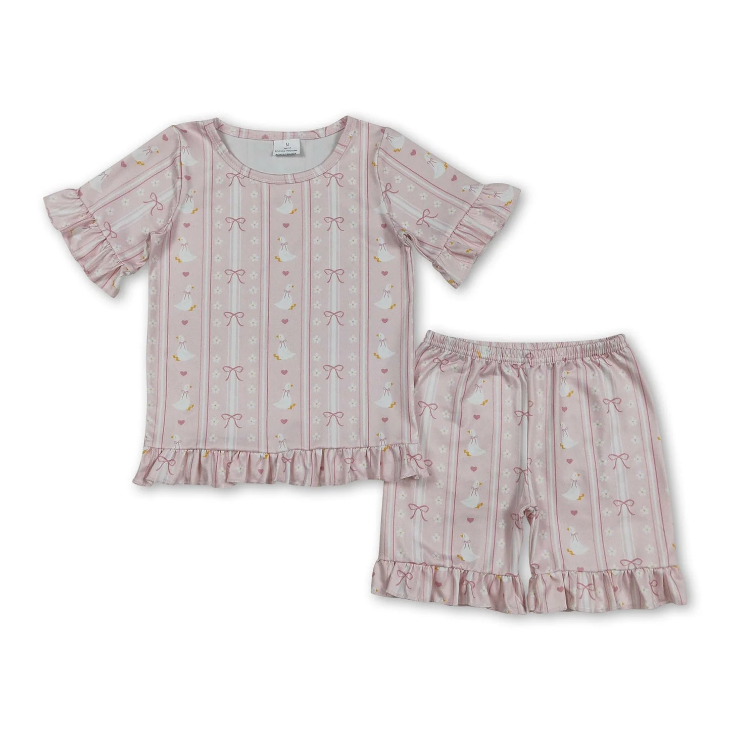 RTS NO MOQ Sibling milk silk Baby Girls Cute Flower Bow Top Ruffle Shorts Pajama Outfit