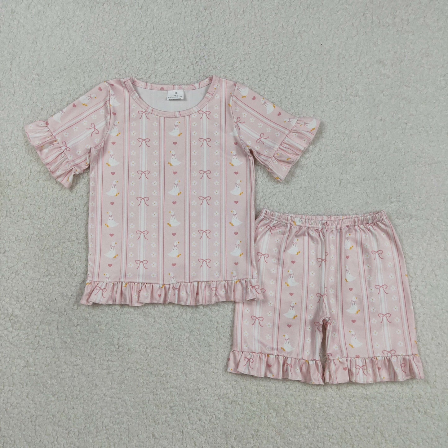 RTS NO MOQ Sibling Baby Girls Stripe Print Top Bows Ruffle Shorts Sleepwear Set