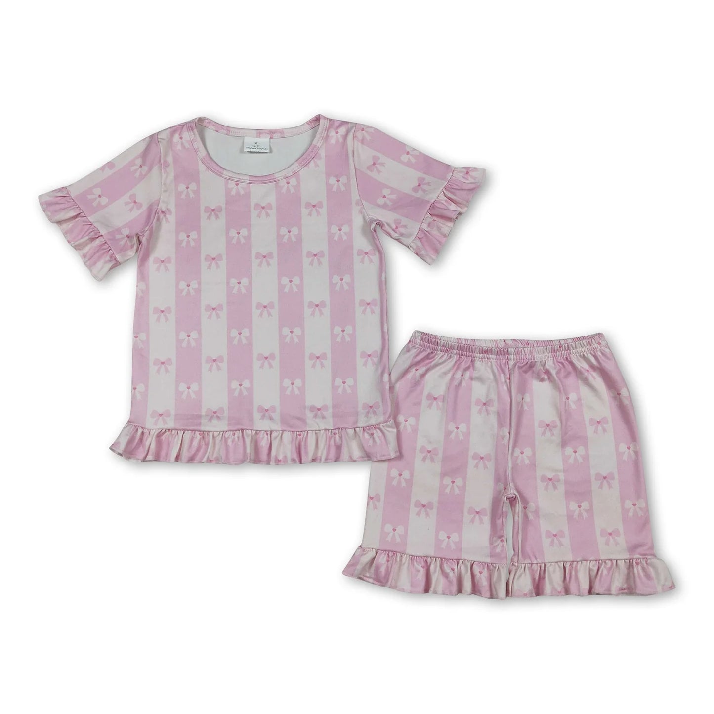 RTS NO MOQ Sibling milk silk Baby Girls Cute Flower Bow Top Ruffle Shorts Pajama Outfit