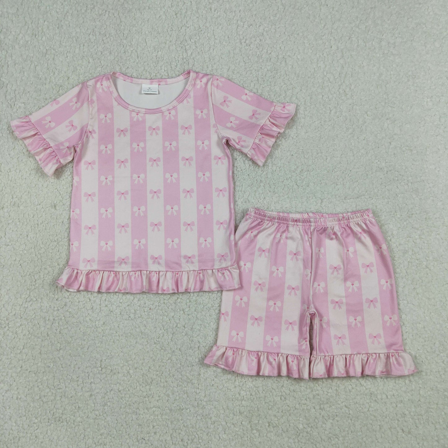 RTS NO MOQ Sibling Baby Girls Lovely Floral Bow Short Sleeve Pajama Shorts Set
