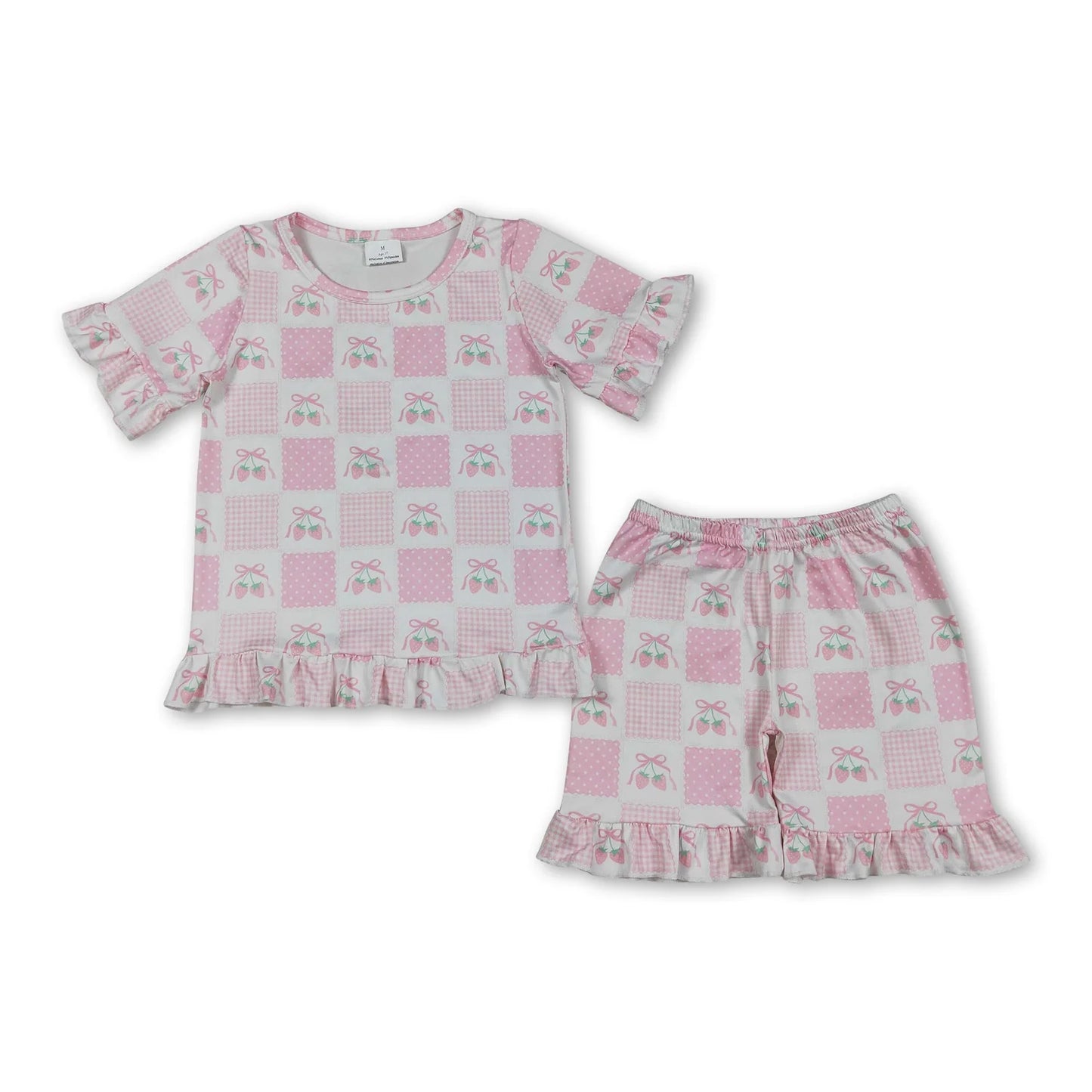 RTS NO MOQ Sibling milk silk Baby Girls Cute Flower Bow Top Ruffle Shorts Pajama Outfit