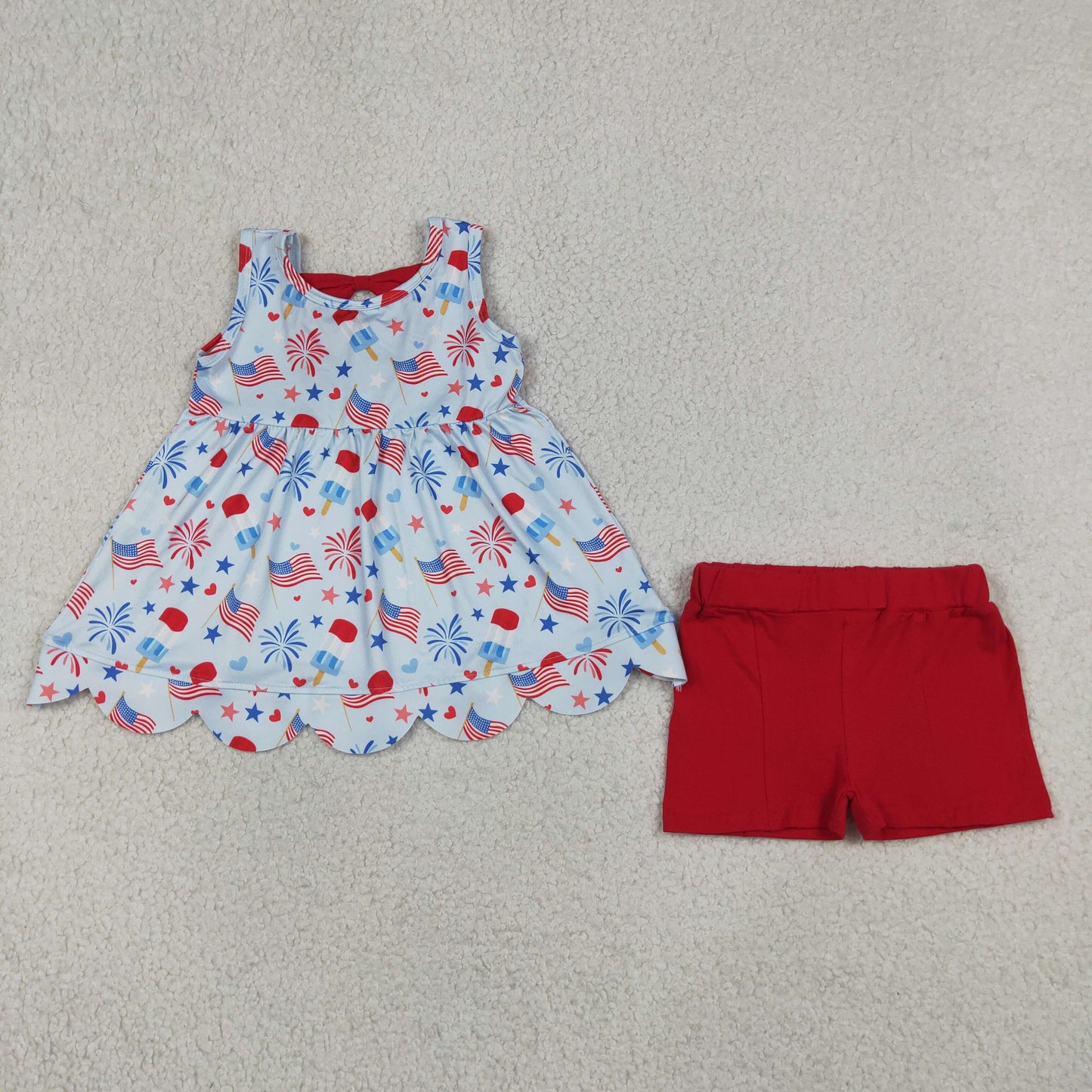 RTS NO MOQ milk silk GSSO3386 Baby Girls 4th of July Popsicle Flag Scallop Back Bow Set