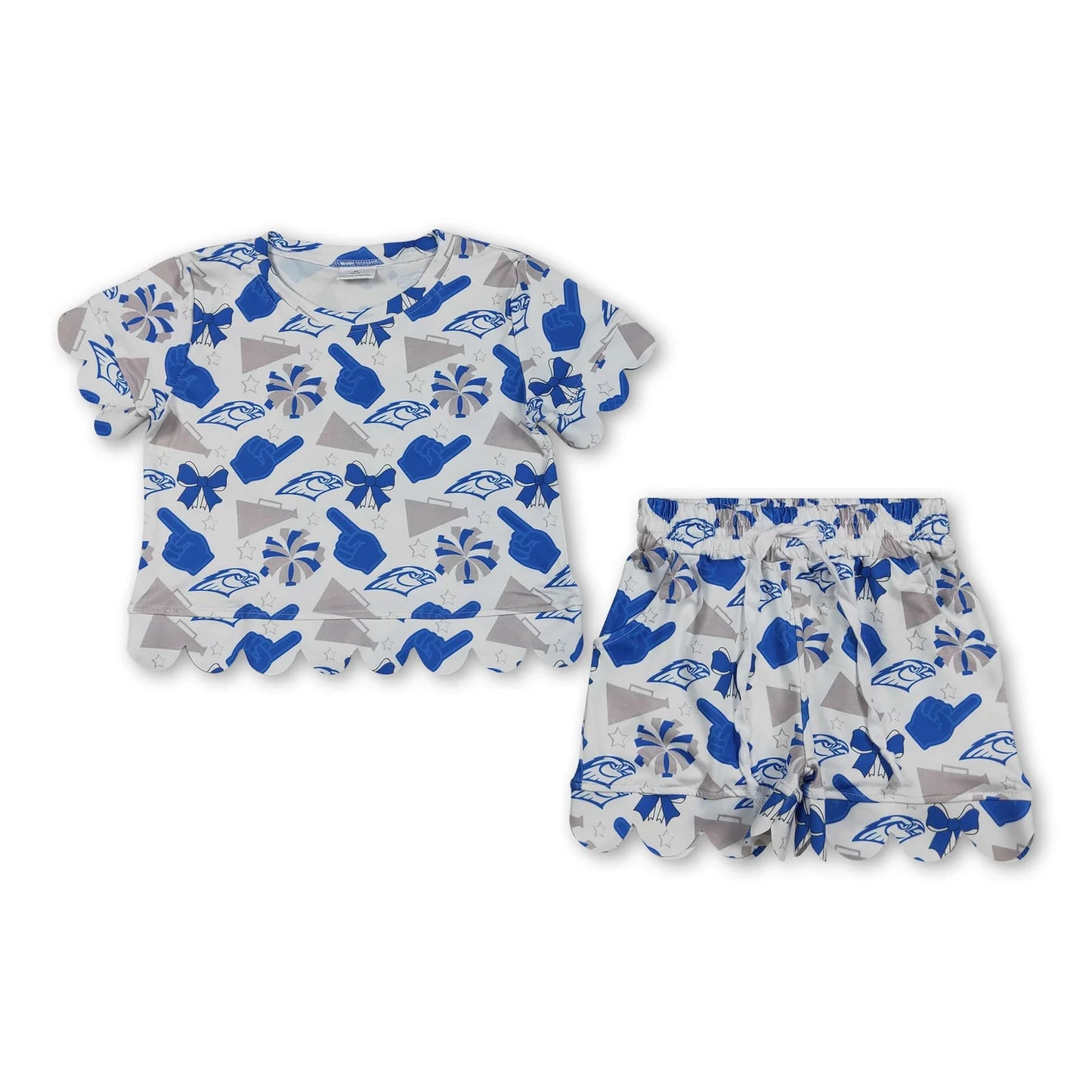 RTS NO MOQ Sibling milk silk Baby Girls Bows Print Top Pockets Shorts Team Scallop Clothes Sets