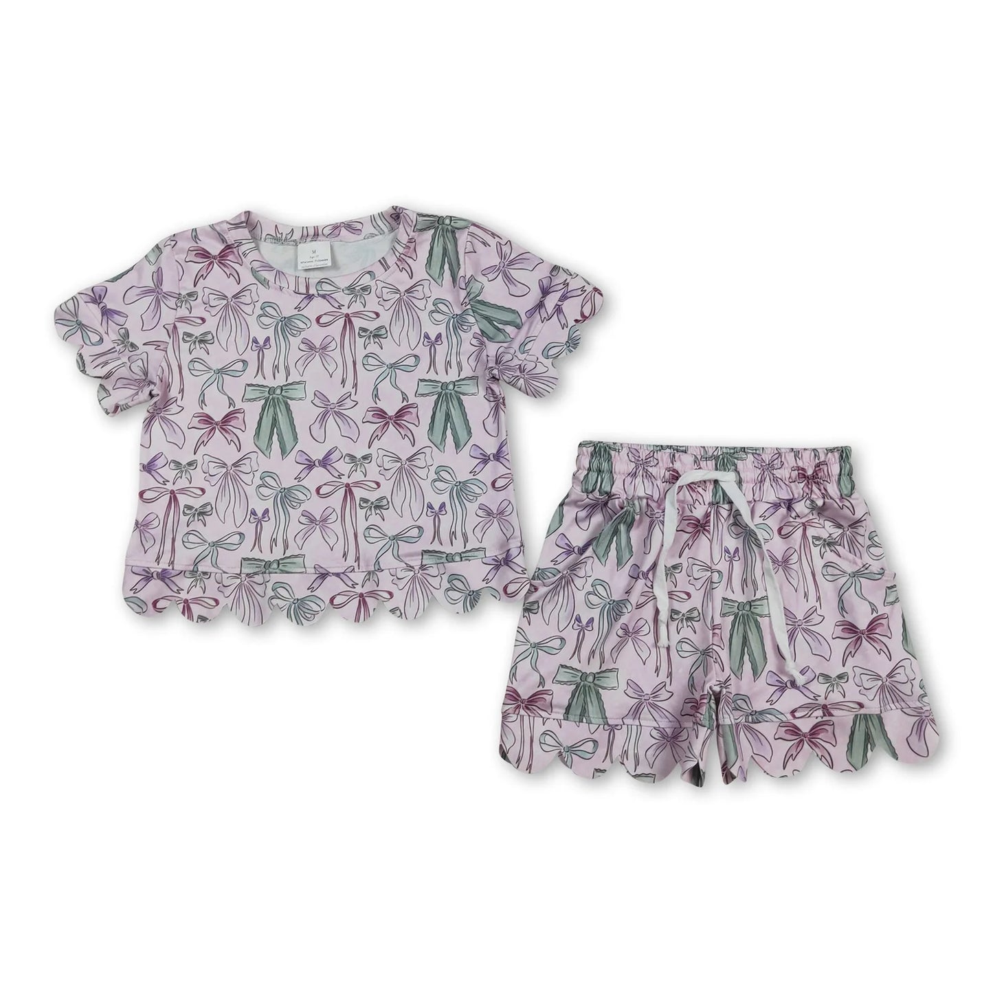 RTS NO MOQ Sibling milk silk Baby Girls Colorful Flowers Short Sleeve Shirt Scallop Casual Shorts Clothing Suit