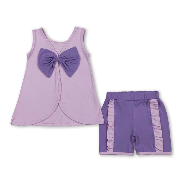 RTS NO MOQ milk silk Sibling Baby Girls Sleeveless Back Bows Tunic Ruffle Shorts Clothes Sets