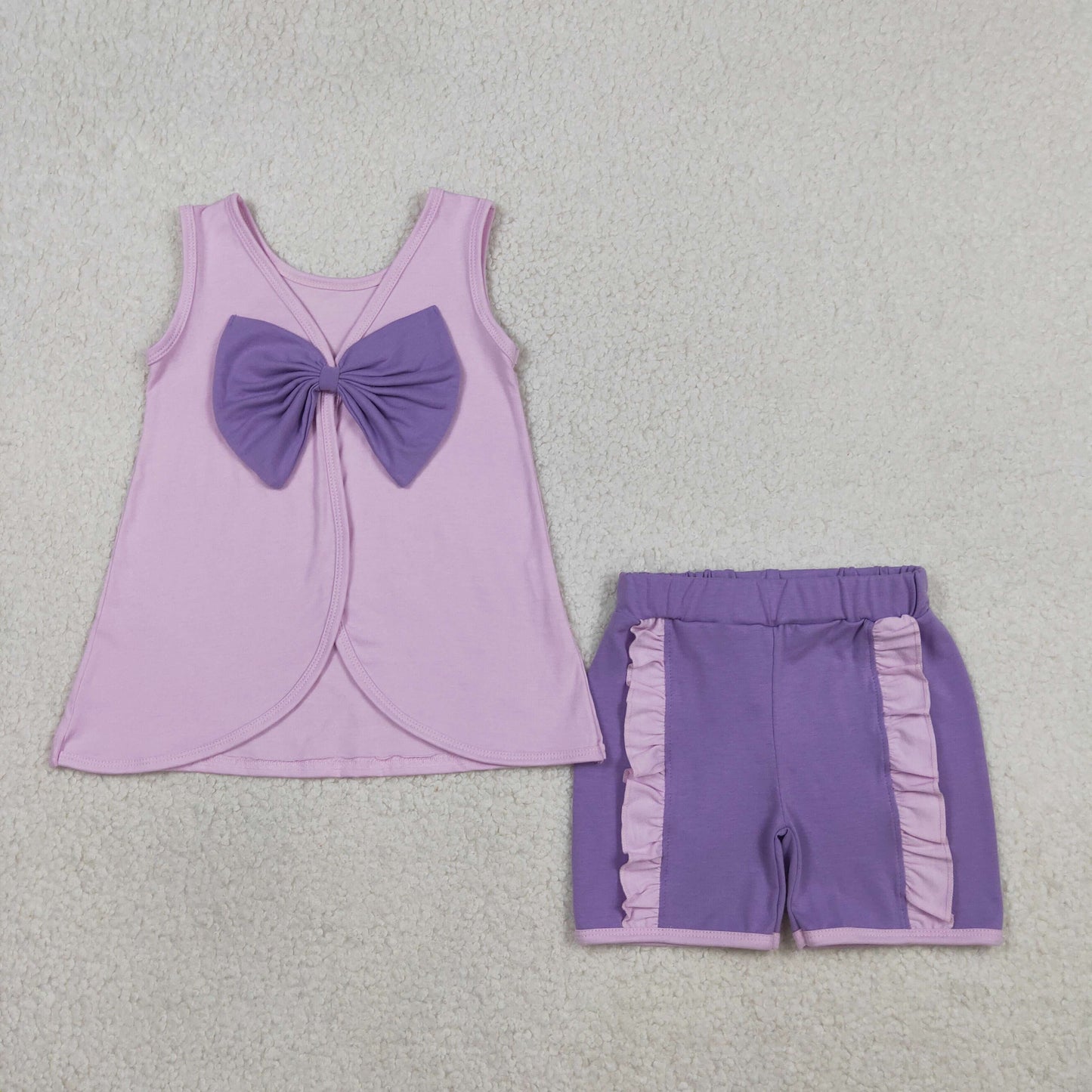 RTS NO MOQ Sibling Baby Girls Sleeveless Back Bows Tunic Top with Ruffle Shorts Outfit Set Cute Toddler Clothing