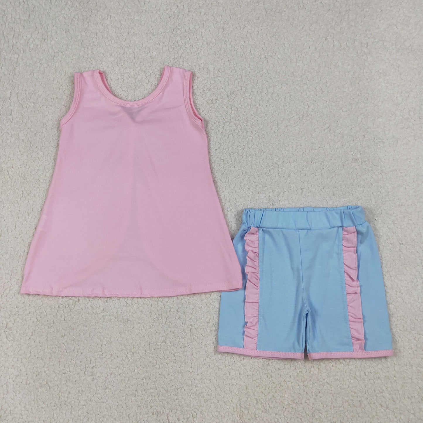 RTS NO MOQ Sibling Baby Girls Sleeveless Tunic with Back Bows Ruffle Shorts Outfit Set Cute Infant Clothing