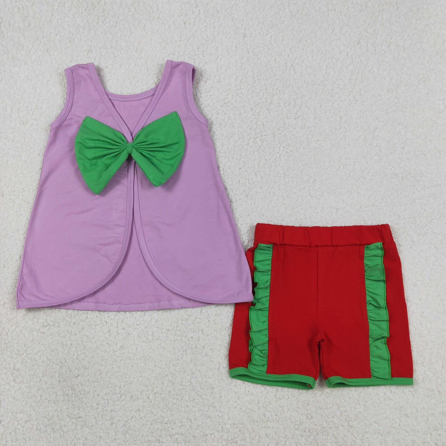 RTS NO MOQ GSSO3465 Baby Girls Purple Sleeveless Back Bow Red Shorts Outfit Sets