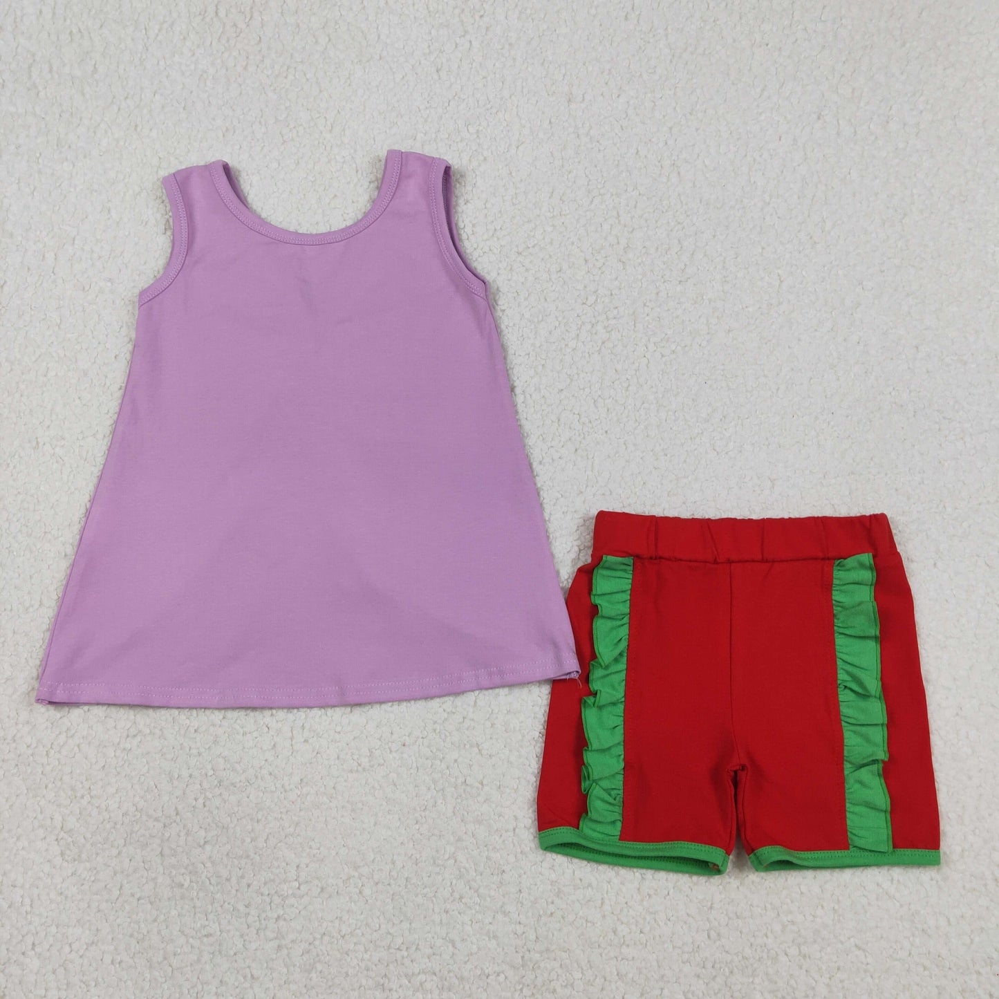 RTS NO MOQ GSSO3465 Baby Girls Purple Sleeveless Back Bow Red Shorts Outfit Sets