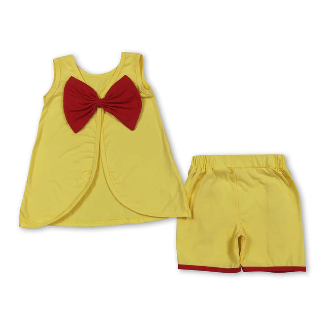 RTS NO MOQ milk silk Sibling Baby Girls Sleeveless Back Bows Tunic Ruffle Shorts Clothes Sets