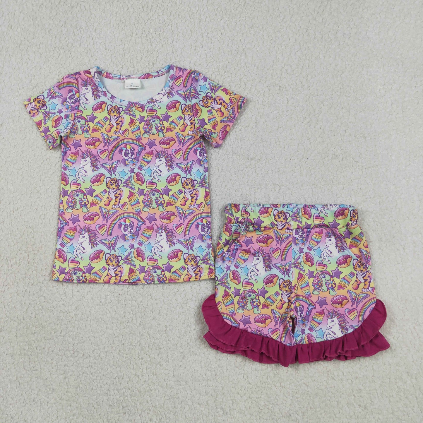 RTS NO MOQ Sibling Baby Girls Cute Colorful Flower Top Ruffle Shorts Casual Set