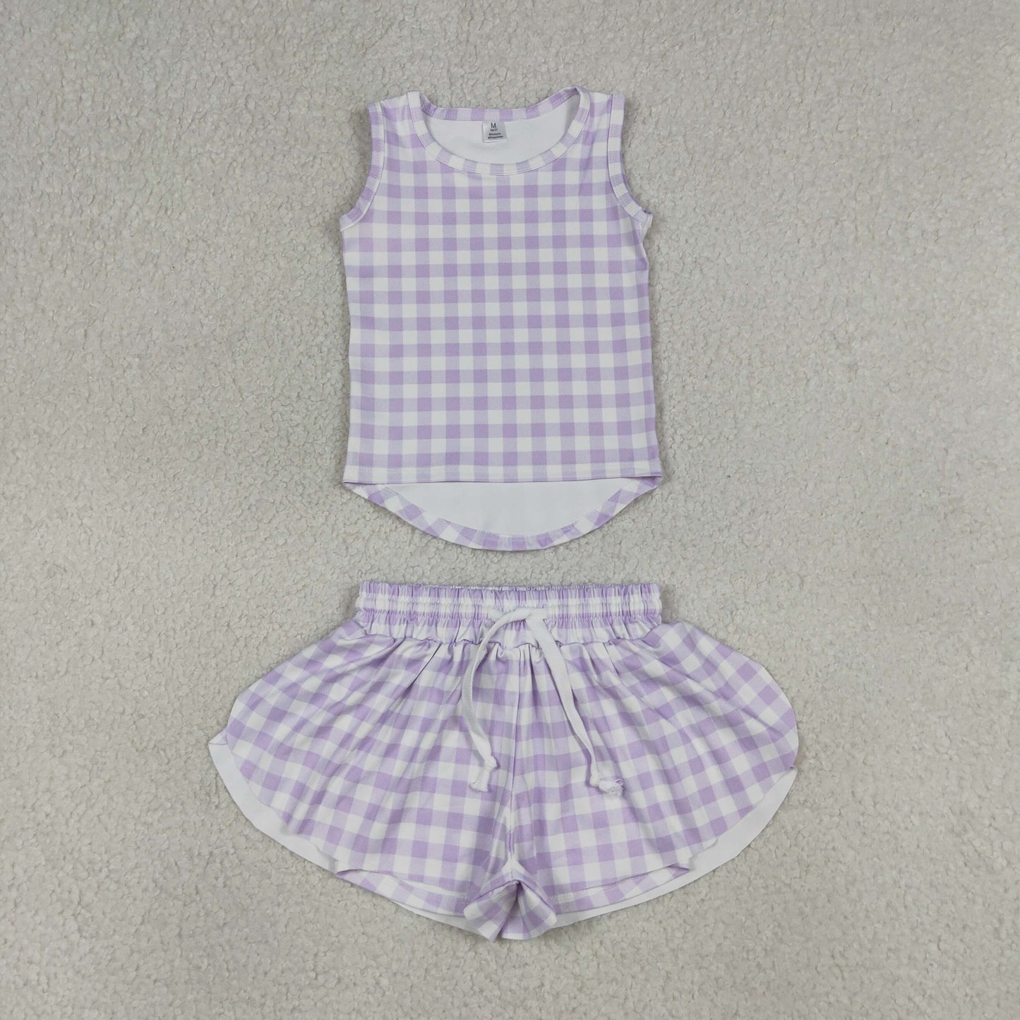 RTS NO MOQ Sibling Baby Girls Checked Vests Top Butterfly Short Yoga Active Clothes Set for Kids