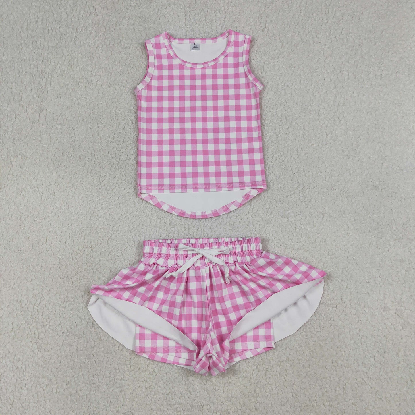 RTS NO MOQ Sibling Baby Girls Checked Vests Top Butterfly Short Yoga Active Clothes Set for Kids